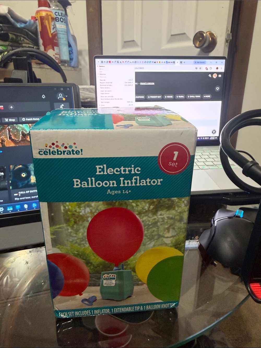 Celebrate! Electric Balloon Inflator - Teal Box with Colorful Balloons